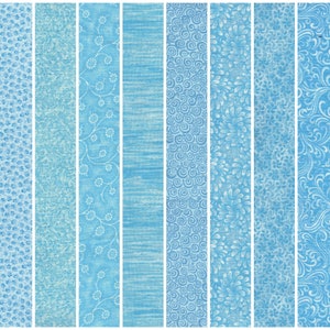 Sky Blue Prints 2.5&quot; wide Jelly Roll Strips ~ 12 strip per set 100% Cotton ~ 2.5 inch X 42&quot; Quilt Block Fabric Strips (#67C)