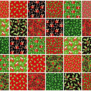 CHRISTMAS  Prints 5 inch Squares ~ 30 Squares per Set ~ 100% cotton  ~  Quilt Block Fabric (#125B)