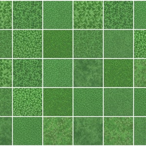 Kelly Green Prints 5&quot; Quilt Fabric Charm Squares ~ 30 Squares per Set ~ 100% Cotton Fabric ~ Quilt Block Fabric  (#12K)