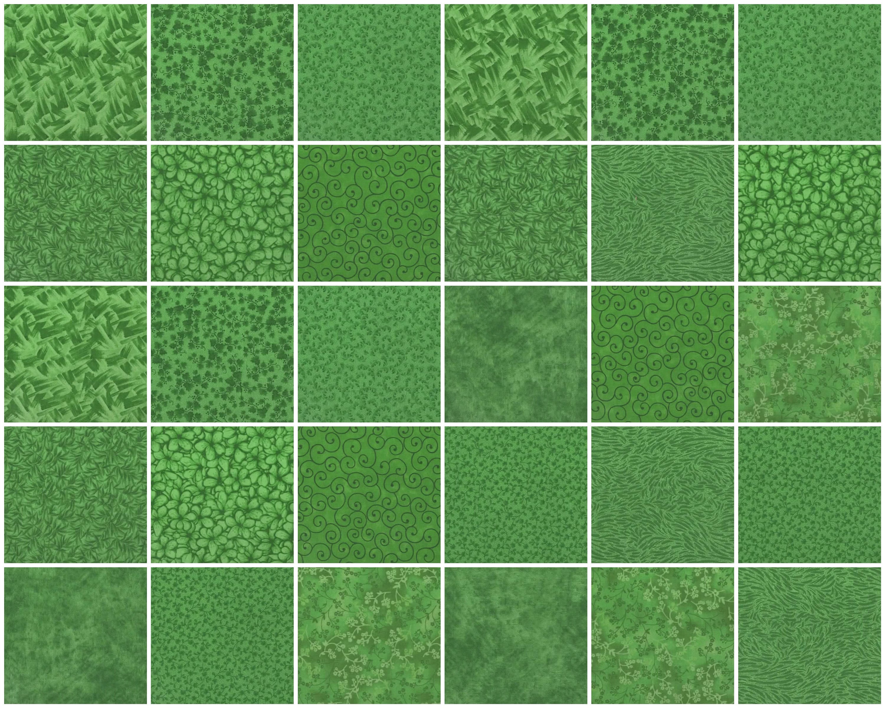 Kelly Green Prints 5" Quilt Fabric Charm Squares ~ 30 Squares per Set ~ 100% Cotton Fabric ~ Quilt Block Fabric  (#12K)