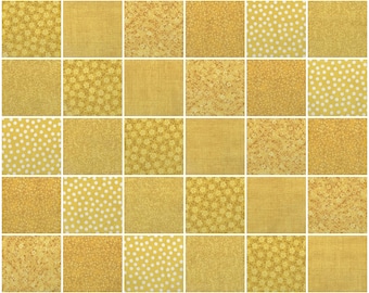 Light Gold Yellow Prints 5" Quilt Fabric Charm Squares ~ 30 Squares per Set ~ 100% Cotton Prewashed Fabric ~ Quilt Block Fabric  (#35H)
