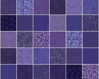 PURPLE Prints 5 inch Squares ~ 30 Squares per Set ~  100% Cotton Prewashed ~ Quilt Block Fabric (#14B)