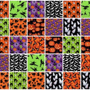 HALLOWEEN PRINTS 5 inch Squares ~ 30 Squares per Set ~  100% cotton ~ Quilt Block Fabric Squares (#122A)