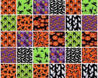 HALLOWEEN PRINTS 5 inch Squares ~ 30 Squares per Set ~  100% cotton Prewashed ~ Quilt Block Fabric Squares (#122A)