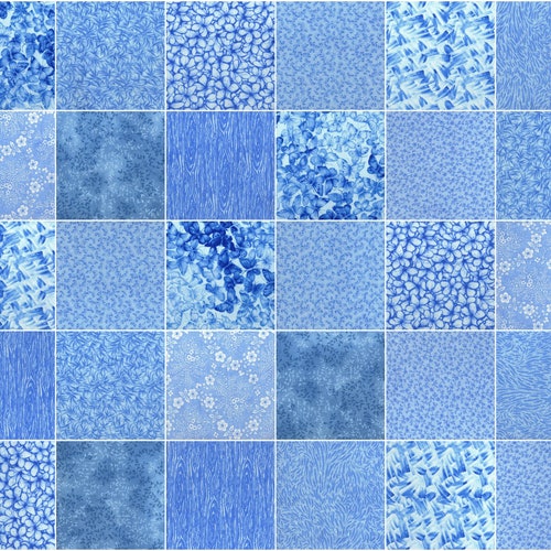 Dark Blue Navy Blue Prints 5 Quilt Fabric Charm Squares Etsy