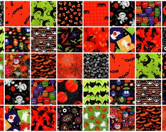 HALLOWEEN Prints 4 inch Squares ~ 40 Squares per Set ~ 100 % Cotton Prewashed ~ Quilt Block Fabric  (#408A)