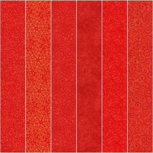 Puede incluir: Una colecci&oacute;n de 12 tiras de tela roja con varios patrones, que incluyen lunares, remolinos y dise&ntilde;os florales. Las tiras de tela tienen todas aproximadamente 6,3 cm de ancho.