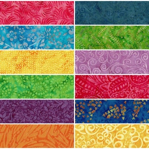 BATIK Prints Jelly Roll Strips ~ 2.5&quot; x WOF ~ 12 Strips per Set ~ 100% Cotton Fabric ~ Quilt Fabric Strips (#43B)