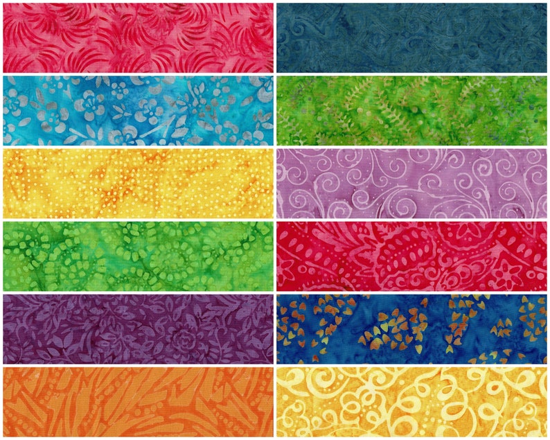 BATIK Prints Jelly Roll Strips 2.5 x WOF 12 Strips per Set 100% Cotton Fabric Prewashed Quilt Fabric Strips 43B image 1