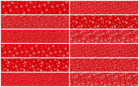 Red & White Print Jelly Roll: 100% Cotton Quilt Fabric Strips 12 Strips per Set 2.5" x WOF  (#44B)