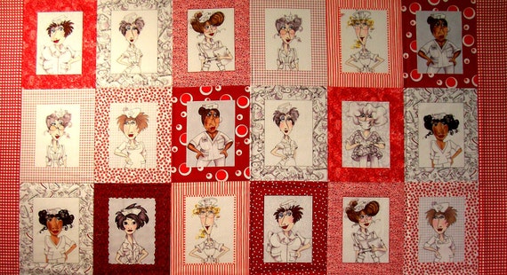 Nifty Nurses panel by Loralie Designs ~ 100 percent cotton fabric  (#95X)