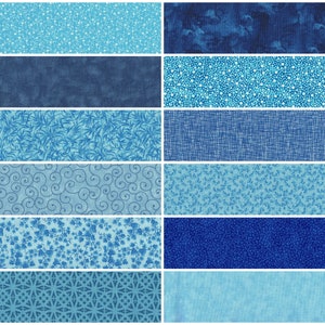 Blue Mixed Prints Jelly Roll Strips ~ 2.5&quot; x WOF ~ 12 Strips per Set ~ 100% Cotton Fabric ~ Quilt Fabric Strips (stk#49A)
