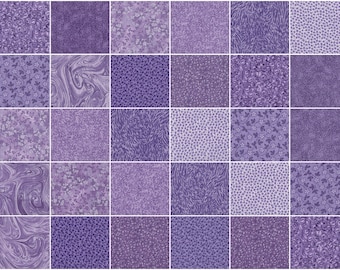 Light Purple Lavender Lilac Prints 5" Quilt Fabric Charm Squares ~ 30 Squares per Set ~ Cotton Prewashed Fabric ~ Quilt Block Fabric  (#33C)