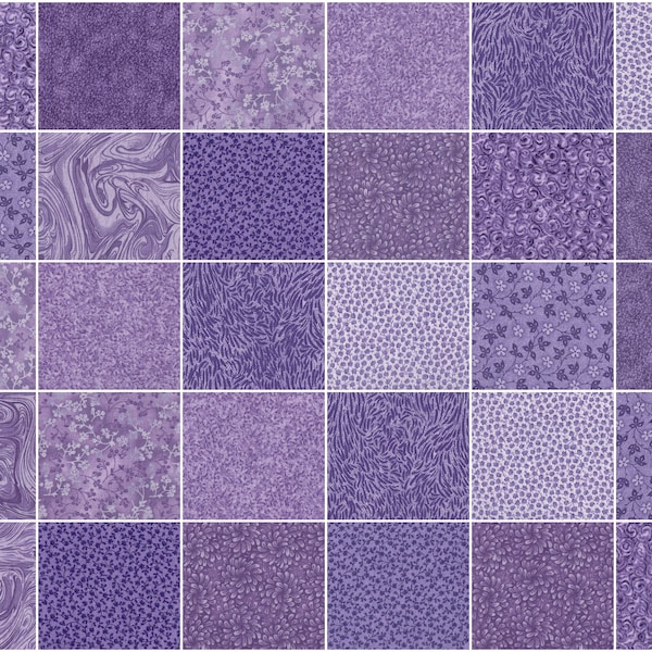 Light Purple Lavender Lilac Prints 5" Quilt Fabric Charm Squares ~ 30 Squares per Set ~ Cotton Prewashed Fabric ~ Quilt Block Fabric  (#33C)