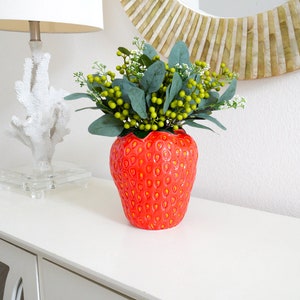 Strawberry Vase With Berries And Eucalyptus | Faux Fruit Home Table Party Decor | DIY | Artificial Flowers Arrangement | Gift