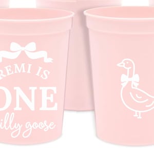 One Silly Goose Birthday Party Theme Cups First Birthday Custom Cups One Silly Goose Party Favors Celebration - Single OR Double Sided