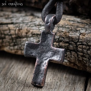 Mens Cross Necklace, Mens Leather Necklace, Cross Pendant, Surfer Necklace, Leather Cord, Pewter, Metal Cross, Christian Necklace, Rustic