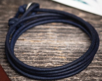 Mens Blue Leather Bracelet, Navy Blue Leather Cord Bracelet, Mens Leather Cuff, Surfer Bracelet, Multi Wrap, Surf, Rustic, Rugged