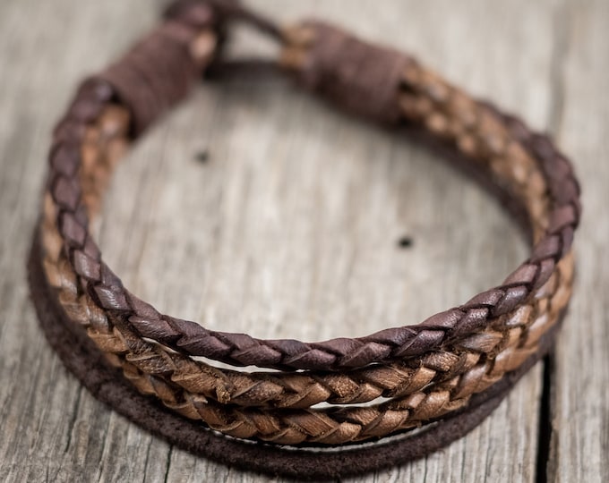 Handmade Braided Leather Bracelet For Men - Genuine Leather Adjustable Wrap Wristband, Multiple Colors