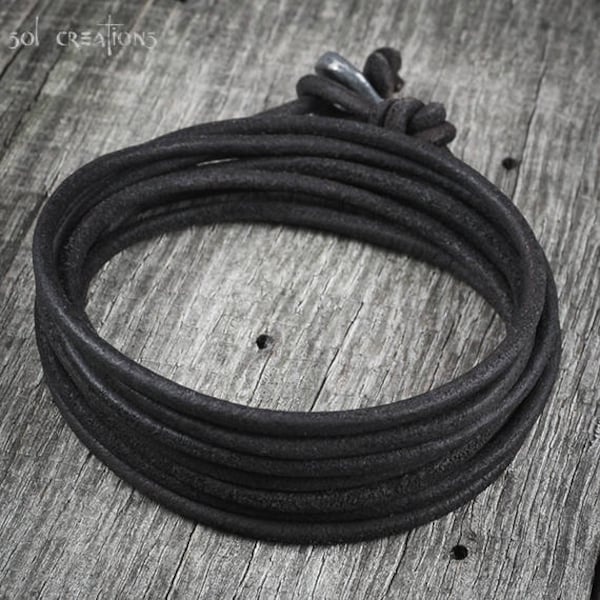 Mens Leather Bracelet, Black Leather Cord Bracelet, Mens Leather Cuff, Surfer Bracelet, Multi Wrap, Surf, Rustic, Rugged
