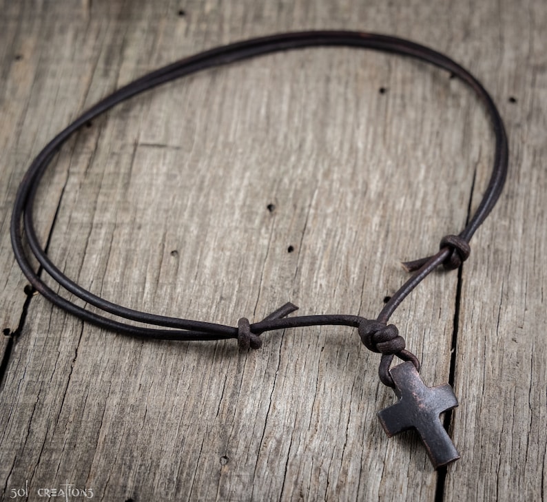Mens Cross Necklace Mens Leather Necklace Cross Pendant Etsy