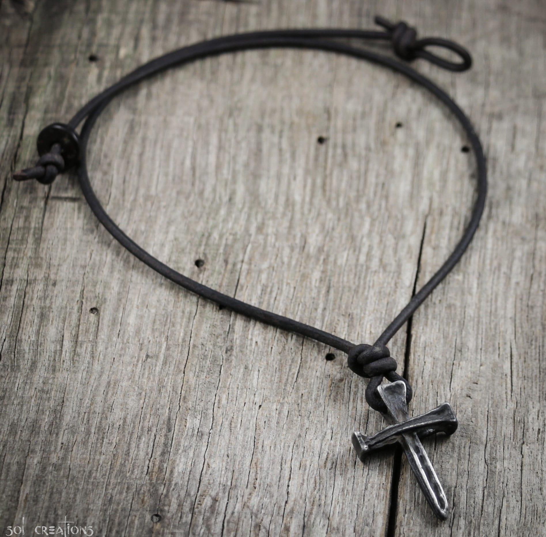 Mens Nail Cross Necklace Mens Leather Necklace Cross Etsy Australia