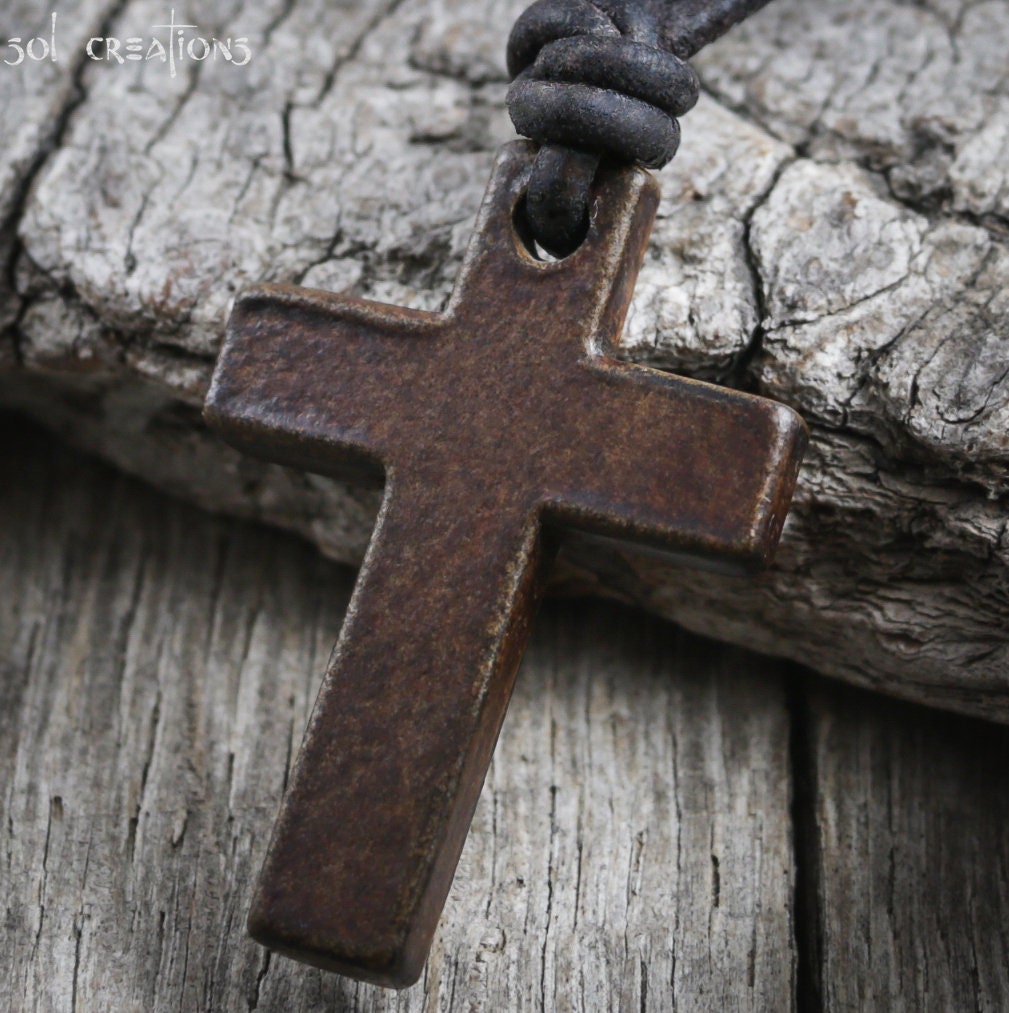 Buy Men Cross Necklace, Black Leather Necklace, Golden Cross Pendant,  Christian Jewelry, Leather Jewelry, Boyfriend Gift Online in India - Etsy