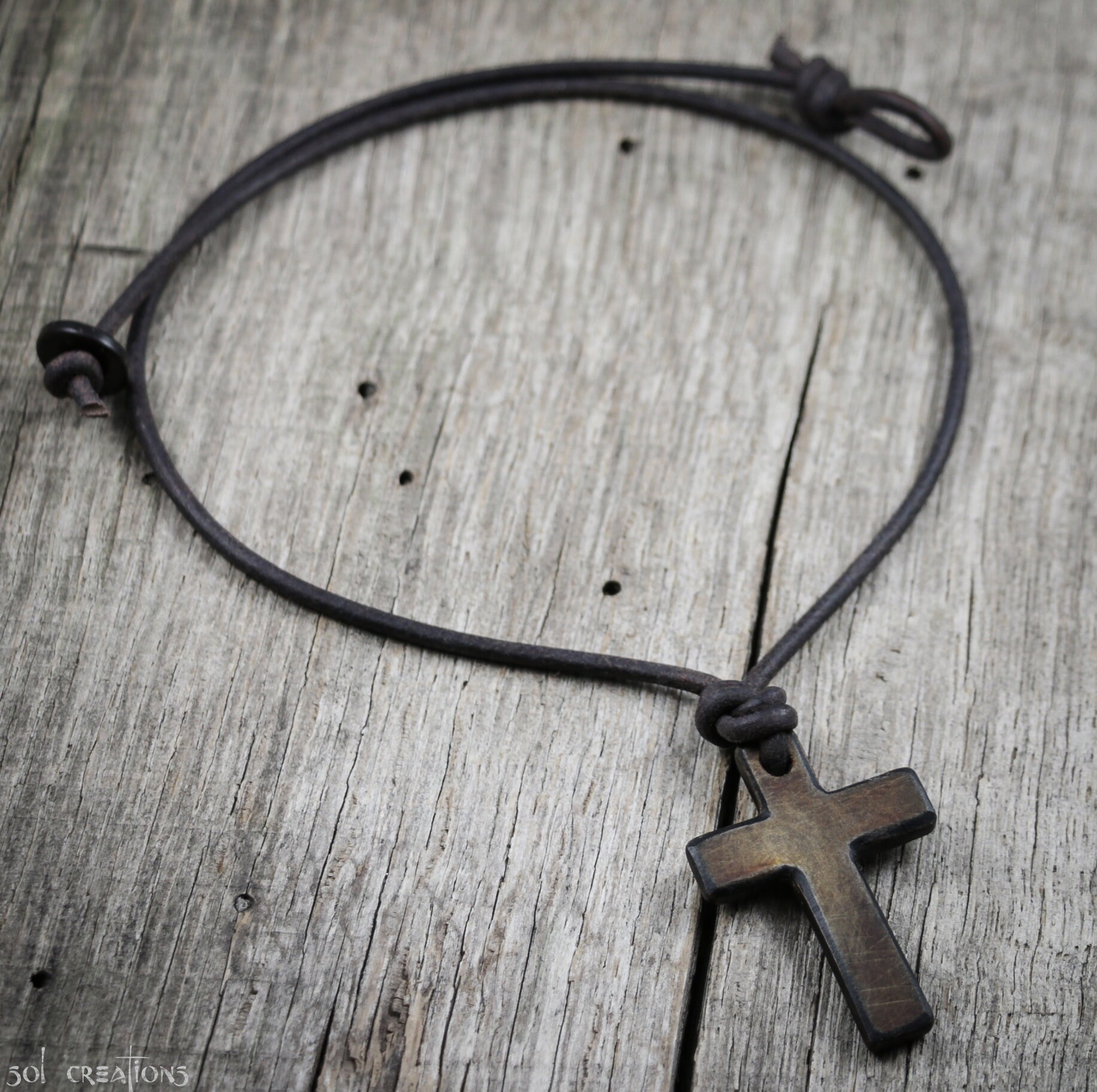 Mens Pewter Cross Leather Cord Necklace – Sol Creations