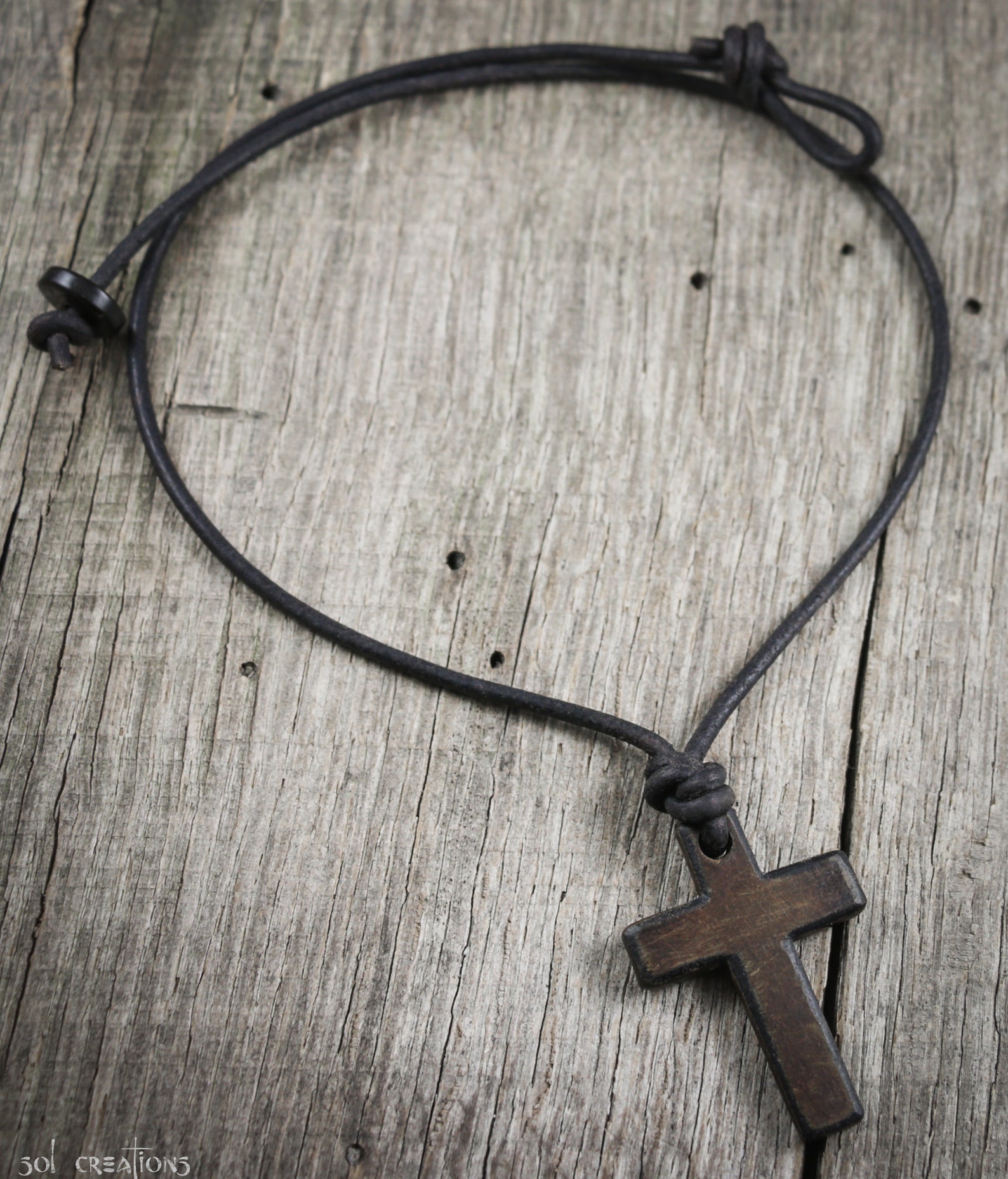 Mens Cross Necklace Leather Necklace Cross Pendant Surfer Etsy