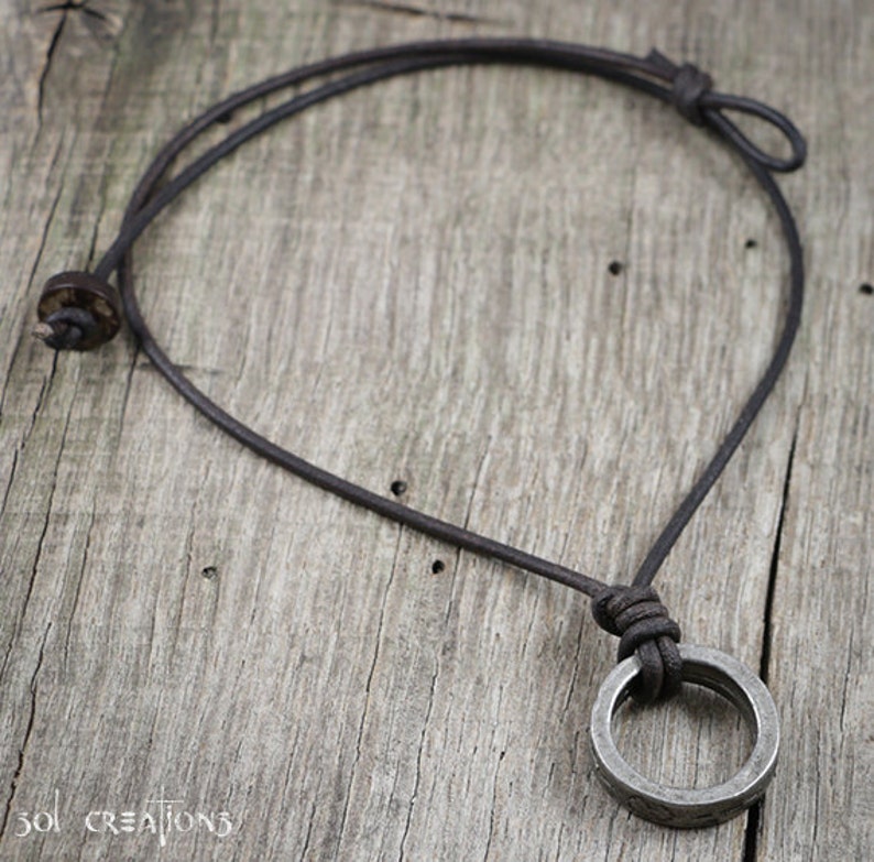 Mens Leather Necklace Mens Ring Necklace Surfer Necklace Etsy