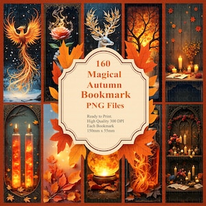 Autumn Bookmark PNG Bundle: 160 Fall Designs, Tranparent PNG Ready to Print (300 DPI)