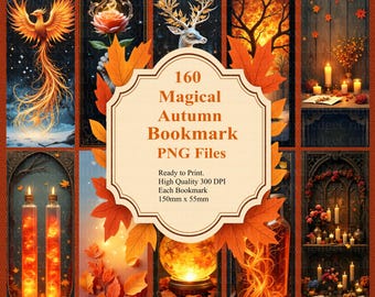 Autumn Bookmark PNG Bundle: 160 Fall Designs, Tranparent PNG Ready to Print (300 DPI)