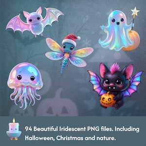 Iridescent PNG Multipack–94 Files Including Halloween,Xmas,Nature. T-Shirts, Mugs, Glassware, Cushions etc. Instant Download, Commercial Use
