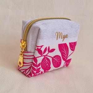 Mini pochette personnalisée, Porte monnaie en lin, mini pochette porte clés / Porte cartes / pochette à maquillage