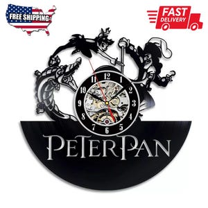 Peter Pan Vinyl Record Clock, Cartoon Christmas Gift, Disneyworld Wall Art, Nursery Girl Decor, Bedroom Decorations For Kids, Gifts For Son