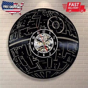 Death Star Vinyl Record Clock, Star Wars Christmas Gift, Mens Apartment Decor, Living Room Wall Art, Movie Decoration, Holiday Gifts For Him