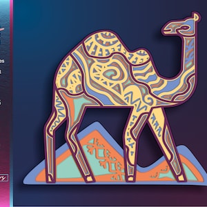 Chameau SVG, SVG animaux du désert, fichiers stratifiés découpés au laser, téléchargement numérique instantané, projet Cricut 3D, conception CNC, modèle de découpe de papier