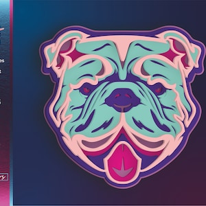 Bulldog DXF, Pet SVG, Dog Vector, Multilayer Laser Cut, Cricut Files, Instant Digital Download, 3D Paper Cut, Glowforge Template