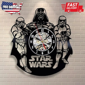 Reloj de vinilo con forma de disco de Darth Vader, regalos de Navidad para hombres, decoración del hogar de Star Wars, arte de pared del lado oscuro, decoración de dormitorio infantil, obra de arte de Stormtrooper
