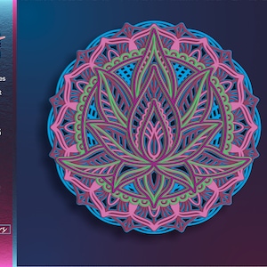 Mandala lasergesneden bestanden, Lotus SVG, multiplex uitsnijdingen, digitale download, bloemsilhouet, Glowforge-ontwerpen, CNC-routerprojecten