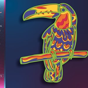 Tukan SVG, Tropischer Vogel SVG, Geschichteter Papierschnitt, sofortiger digitaler Download, Laser-Ausschnitte, für Cricut, Silhouette, Glowforge