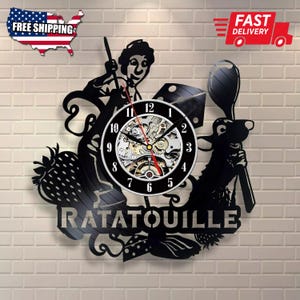 Relógio de vinil Ratatouille, presente da Disneylândia, decorações para sala de jantar, arte de parede de desenho animado, decoração para casa para cozinha, presente de Natal para crianças