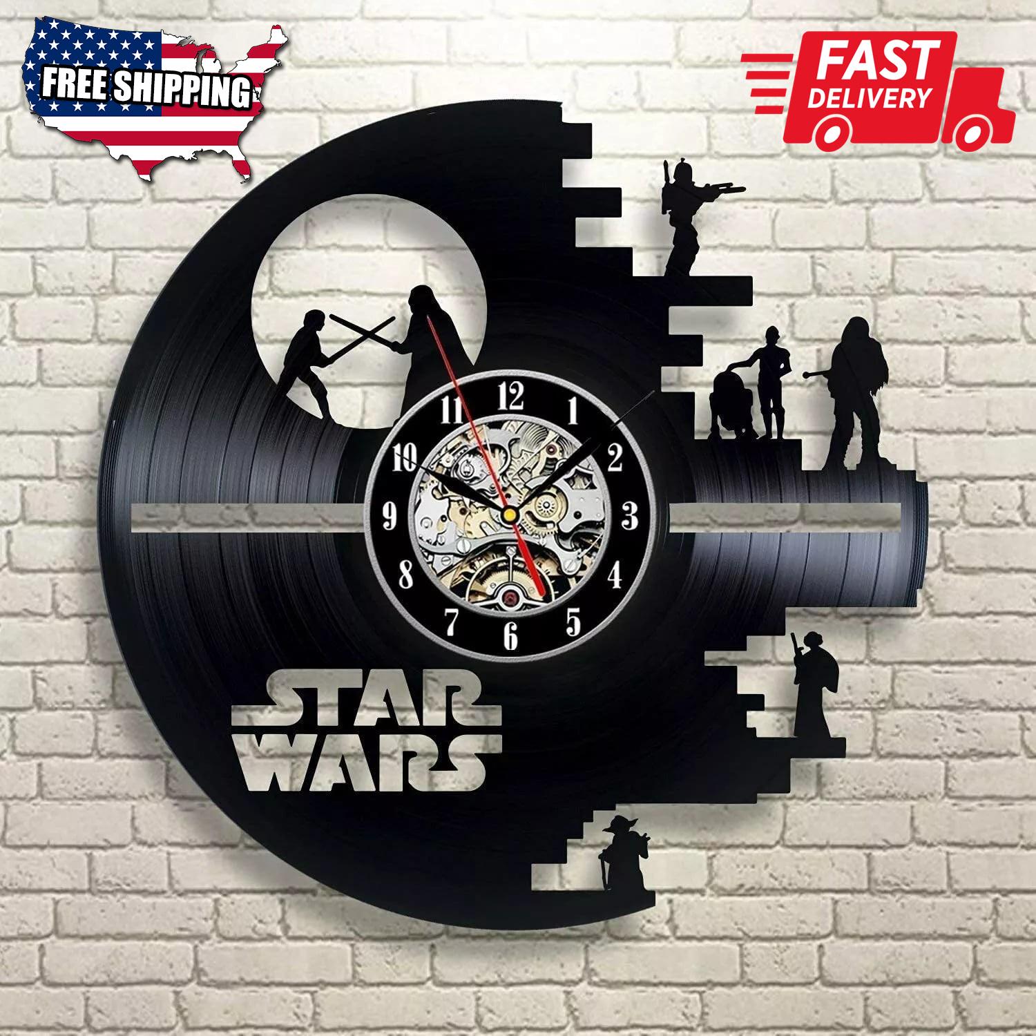 Star Wars Vinyl Record Clock, Xmas Gifts For Men, Movie Wall Art, Mens Apartment Decor, Bedroom Decorations For Kids, Gift for Brother