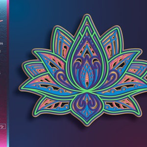 Lotus Mandala SVG, file di taglio laser di fiori, arte del legno a strati, ritagli di carta, progetti Glowforge, modelli di router CNC, download immediato
