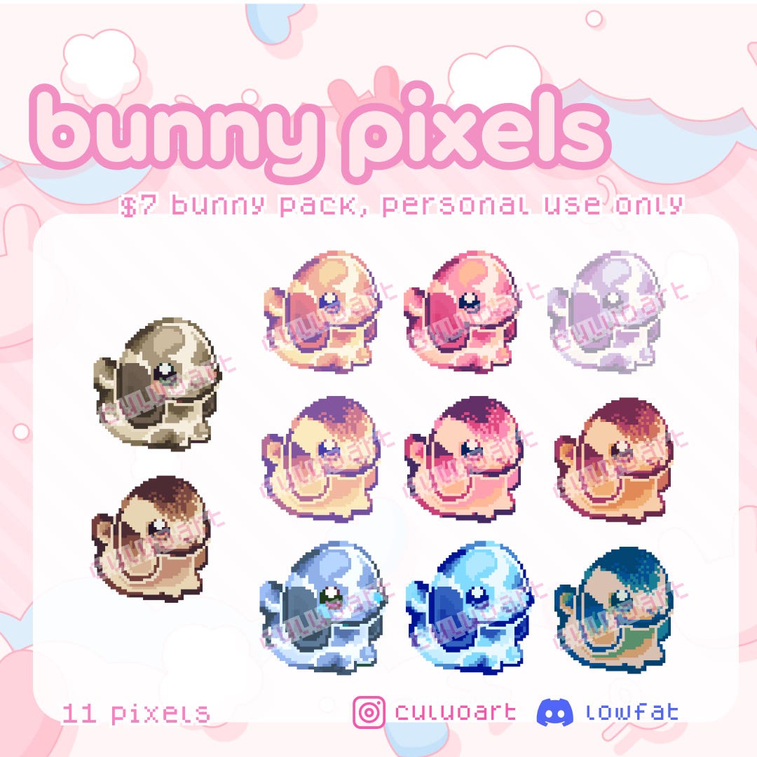 Pixel Bunny Pack — 11 Bunny Pixels, Chibi Pet Icons (digital Download ...