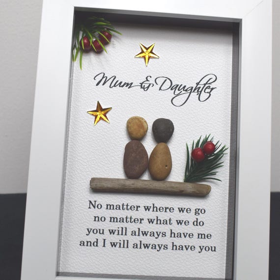 Mum and Daughter, Christmas Gift for Mum Framed Pebble Art Picture Present Mother, Keepsake