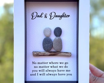 Gift for Dad and Daughter, Mum & Daughter, Framed Pebble Art Picture Birthday Present, Keepsake