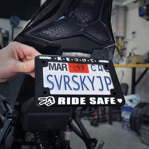 Custom LPF Ride Safe/ Always Late Motorcycle License plate frame // Kawaii Non Anime (METAL)