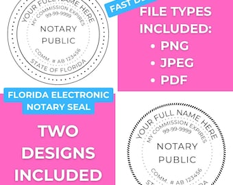 2 Designs! Florida RON Digital Notary Public Seal, Round Circular E-Stamp, Notary Stamp, Notary Supplies, Perfect for Remote Online Notaries
