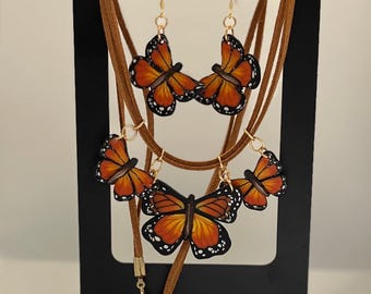 Handmade Monarch Butterfly Polymer Clay Jewelry set Orange
